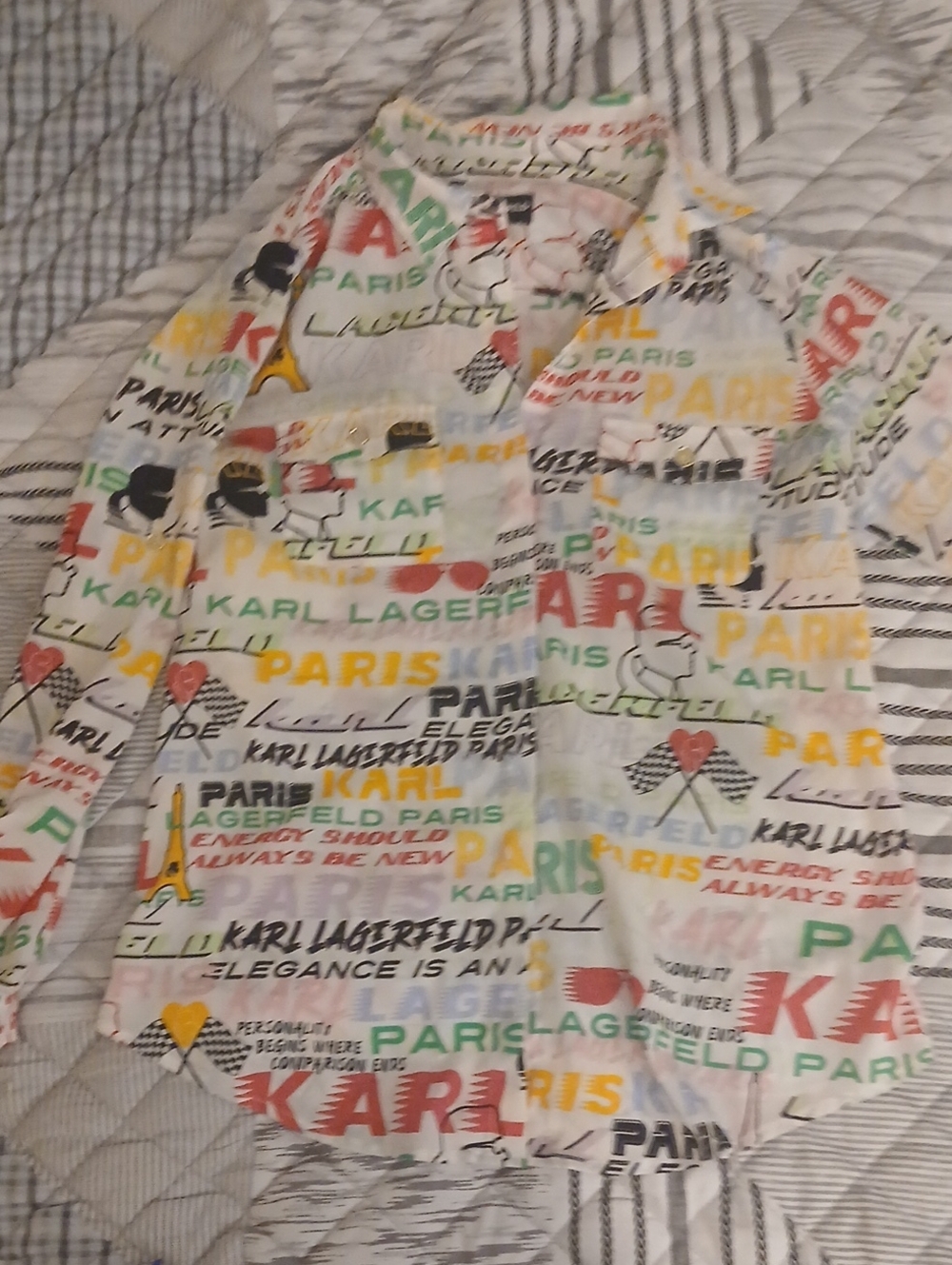 Karl Lagerfeld Multicolor Logo Graphic Button-Up Shirt Size Extra Small